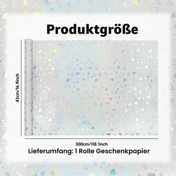 Darčekový baliaci papier v rolke, metalický holografický dizajn srdca, darčekové balenie k narodeninám,