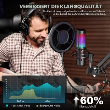 Aokeo pop filtr pro mikrofon, třívrstvý větruodolný pop filtr s flexibilním 360° tlakově litým