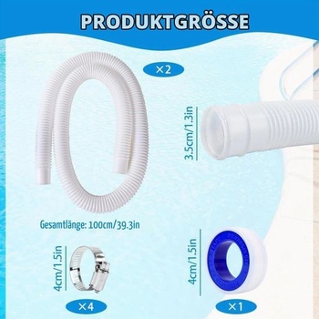 2 x 32mm bazénové hadice pro bazénová čerpadla, náhradní bazénové hadice se 4 bezpečnostními