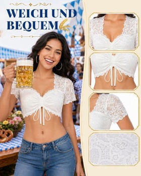 Dámska blúzka Dirndl, tradičná blúzka na Oktoberfest, krátky rukáv, veľkosť L, 1x biela