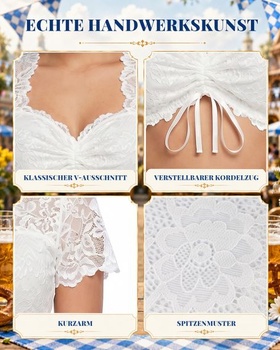 Dámska blúzka Dirndl, tradičná blúzka na Oktoberfest, krátky rukáv, veľkosť L, 1x biela