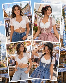 Dámska blúzka Dirndl, tradičná blúzka na Oktoberfest, krátky rukáv, veľkosť L, 1x biela