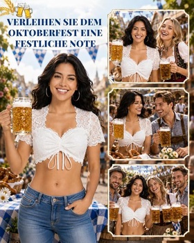 Dámska blúzka Dirndl, tradičná blúzka na Oktoberfest, krátky rukáv, veľkosť L, 1x biela