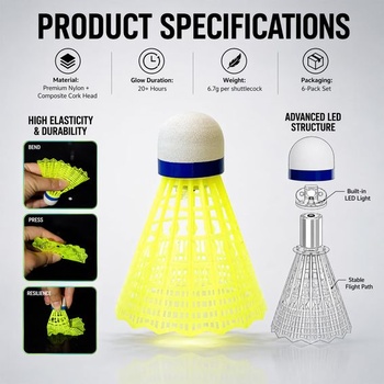 Yuragim LED svetlá Badminton, nylonové badmintonové loptičky, sada badmintonových loptičiek, odolné