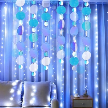 4 dúhové flitrové girlandy, 4m kruhový banner s 3cm a 5cm plastovými flitrami, závesná dekorácia na