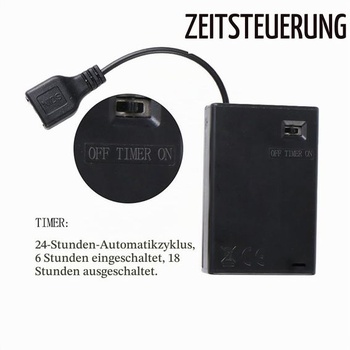 Jednodílná krabička na baterie s časovačem, držák na 3 baterie AA, USB zásuvka, krabička na 3
