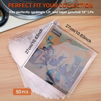 50 ks obalů na desky 10 palců, průhledné vnější obaly, vnější obaly na LP, obaly na vinylové desky,