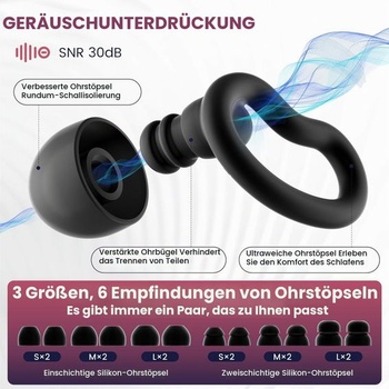 Špunty do uší na spanie na boku, mäkké silikónové špunty do uší proti chrápaniu, 6 veľkostí S/M/L