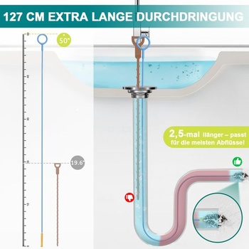 Spirála na čištění odpadů, dlouhá 127 cm, nerozbitné tyčinky na čištění odpadů z nerezové oceli,