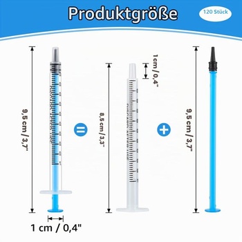 120 x 1 ml striekačiek bez ihiel, jednorazové plastové striekačky s dvojitým uzáverom a priehľadnú