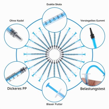 120 x 1 ml striekačiek bez ihiel, jednorazové plastové striekačky s dvojitým uzáverom a priehľadnú