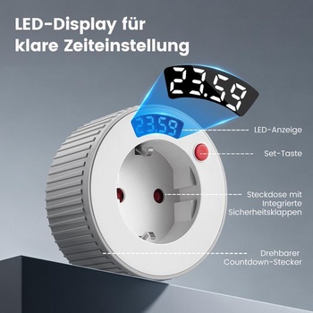 Zásuvka s odpočítavacím časom SURAIELEC s LED displejom, 1 min – 24 h, 16 A 3680 W