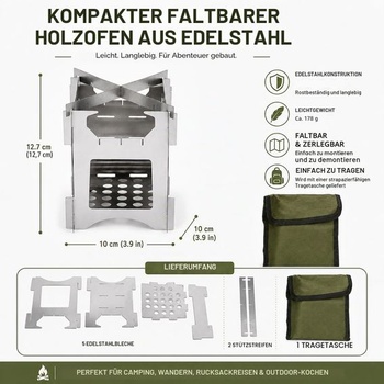 Prenosné kempingové kachle na drevo, mini skladacie odnímateľné kachle na drevo 10 x 10 cm, ľahké