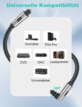 Optický kabel EMK 90 stupňů, optický audio kabel, kabel Toslink, optický kabel pro domácí kino, TV,
