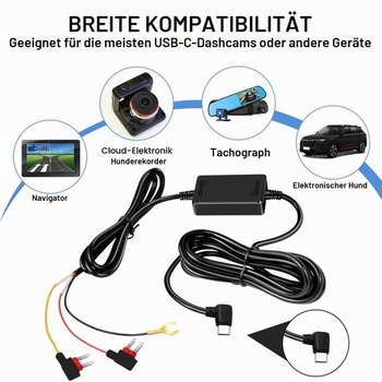 Sada kabeláže USB-C pre palubnú kameru 12V-24V až 5V s poistkou