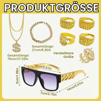 Kostým pasáka FUIPVGI z 8 dielov, pánsky outfit z 80./90. rokov, hip hopový kostým, retro štýl, zlatý