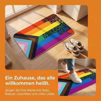 Dúhová rohožka Vítaní sú tu všetci, rohožka Pride Welcome, protišmyková prateľná rohožka,