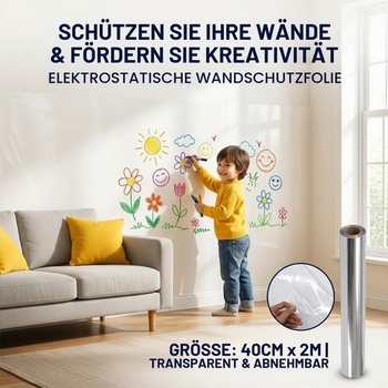 Priehľadná elektrostatická ochranná fólia na stenu 40 × 200 cm, ochranná fólia proti striekajúcej vode