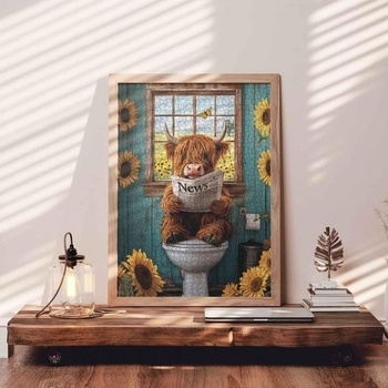 Tucocoo rustikálne puzzle s kravou z vysočiny, 1000 dielikov, farmársky štýl, toaleta pre dospelých,