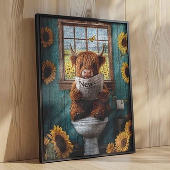 Tucocoo rustikálne puzzle s kravou z vysočiny, 1000 dielikov, farmársky štýl, toaleta pre dospelých,