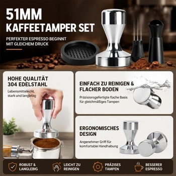 Súprava vtláčadla na espresso 51 mm s ihlou WDT a silikónovou podložkou pre portafiltre,