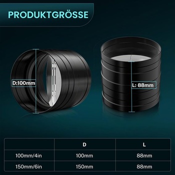 Zpětný ventil HG Power DN 100 mm pro instalaci do potrubí, pozinkovaná ocel s těsnicí gumou a