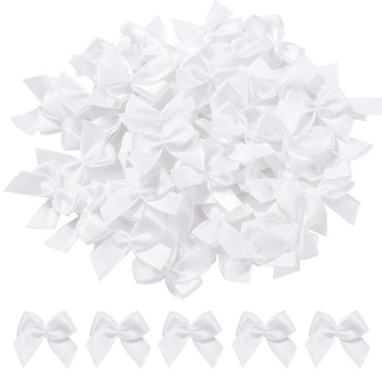 Jollybows 100 kusov mini mašličiek zo saténových stuh, 2,5 cm biele mašle zo saténových stuh, mini