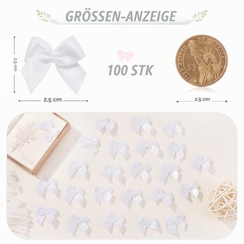 Jollybows 100 kusov mini mašličiek zo saténových stuh, 2,5 cm biele mašle zo saténových stuh, mini