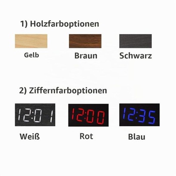 Lancoon drevené digitálne hodiny multifunkčný LED budík AC11 čierna/biela 4-čierno-biela