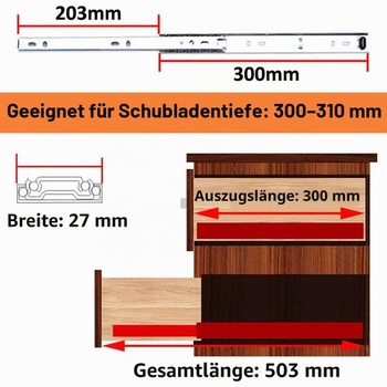 1 pár výsuvov do zásuvky 300 mm, drážka 27 mm, strieborné, 1 pár (2 kusy)
