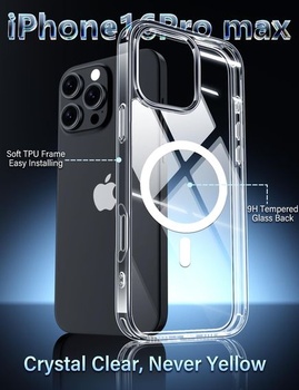 Magnetický kryt X-level pre iPhone 16 Pro Max, priehľadná sklenená zadná strana