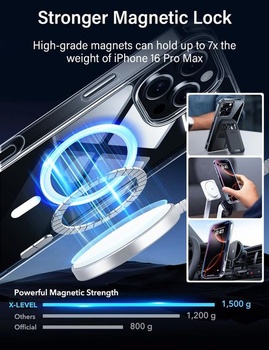 Magnetický kryt X-level pre iPhone 16 Pro Max, priehľadná sklenená zadná strana
