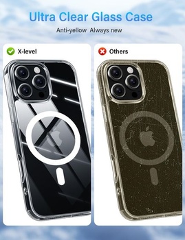 Magnetický kryt X-level pre iPhone 16 Pro Max, priehľadná sklenená zadná strana
