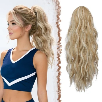 FESHFEN Čierny cop so šnúrkou, 45 cm vlnitý vrkoč,…