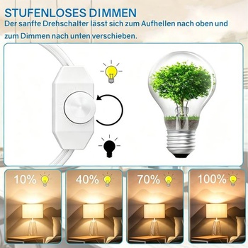 Stmievač LED Powice s vypínačom, 1,5m stmievací kábel, plochá euro zástrčka pre LED žiarovky,