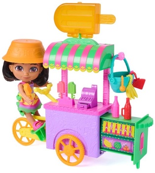 Dora, vozík Pop 'N' Go s 15 dílky, transformační vozík a úložný prostor na hračky s 15cm figurkou