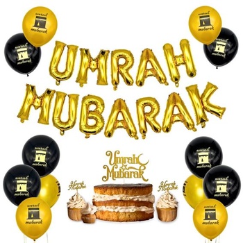 Umrah Mubarak Deko (L), Dekorations Set, Folienballons, tortový toner, cupcake topper, Ballons