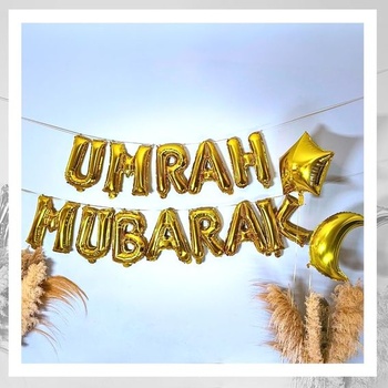 Umrah Mubarak Deko (L), Dekorations Set, Folienballons, tortový toner, cupcake topper, Ballons