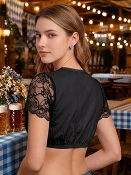 Dámska blúzka Cicy Bell Dirndl s čipkou a krátkym rukávom, tradičná blúzka, čierna, veľkosť M
