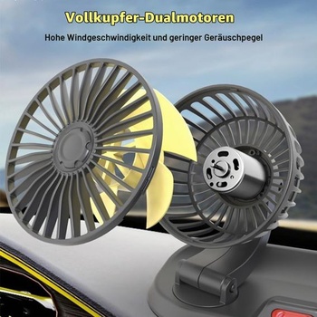 Ventilátor do auta Lotvic, 12V ventilátor s dvojitou hlavou, otočný o 360 stupňů se 2 rychlostmi,