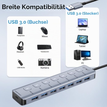 8portový USB 3.0 Hub JESWO