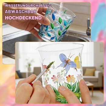 12dílná sada barev na sklo, 25ml barva na porcelán, vhodná do myčky nádobí a sada na malování na