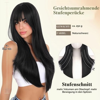 Dámska parochňa Sofiyan, 65 cm dlhá rovná parochňa s ofinou, čierna