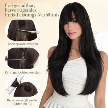 Dámska parochňa Sofiyan, 65 cm dlhá rovná parochňa s ofinou, čierna