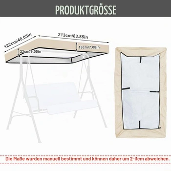 Kryt na houpačku Hollywood 213x122x18cm, náhradní stříška pro 3 osoby, sluneční clona na houpačku