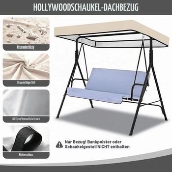 Kryt na houpačku Hollywood 213x122x18cm, náhradní stříška pro 3 osoby, sluneční clona na houpačku