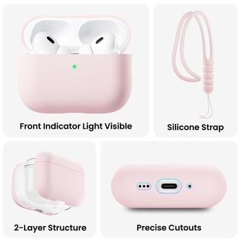 Silikonové pouzdro ORNARTO pro AirPods Pro 3 se šňůrkou - růžové