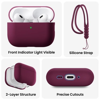 Silikonový kryt ORNARTO pro AirPods Pro 3 se šňůrkou – vínový