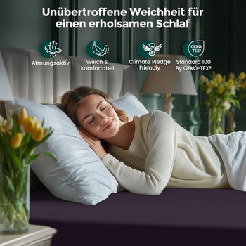 Posteľná bielizeň Utopia - Napínacia prestieradlo 180x200cm až 30cm - Fialové - Certifikácia Oeko-Tex -