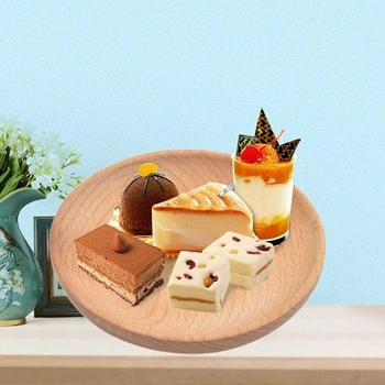 Kulatý dřevěný podnos, snídaňový podnos, servírovací podnos, dekorativní talíř, čajový podnos z